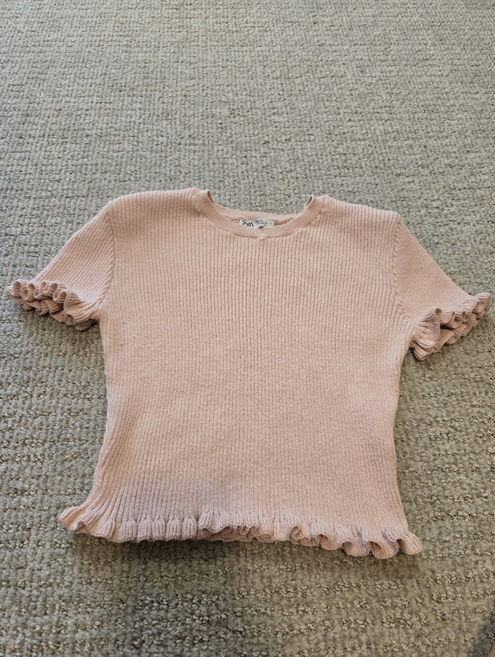 Zara Light Pink Ruffle Edge Knit Tee